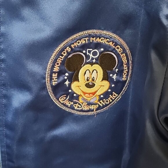 Walt Disney World 50th Anniversary Blue Satin Bomber Jacket Size L - Picture 4 of 10